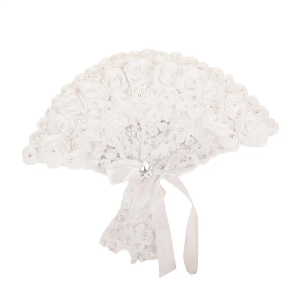 

Handheld Wedding Fan Rose Fans for Wedding Bride Supplies Photo Shooting Props White Fans