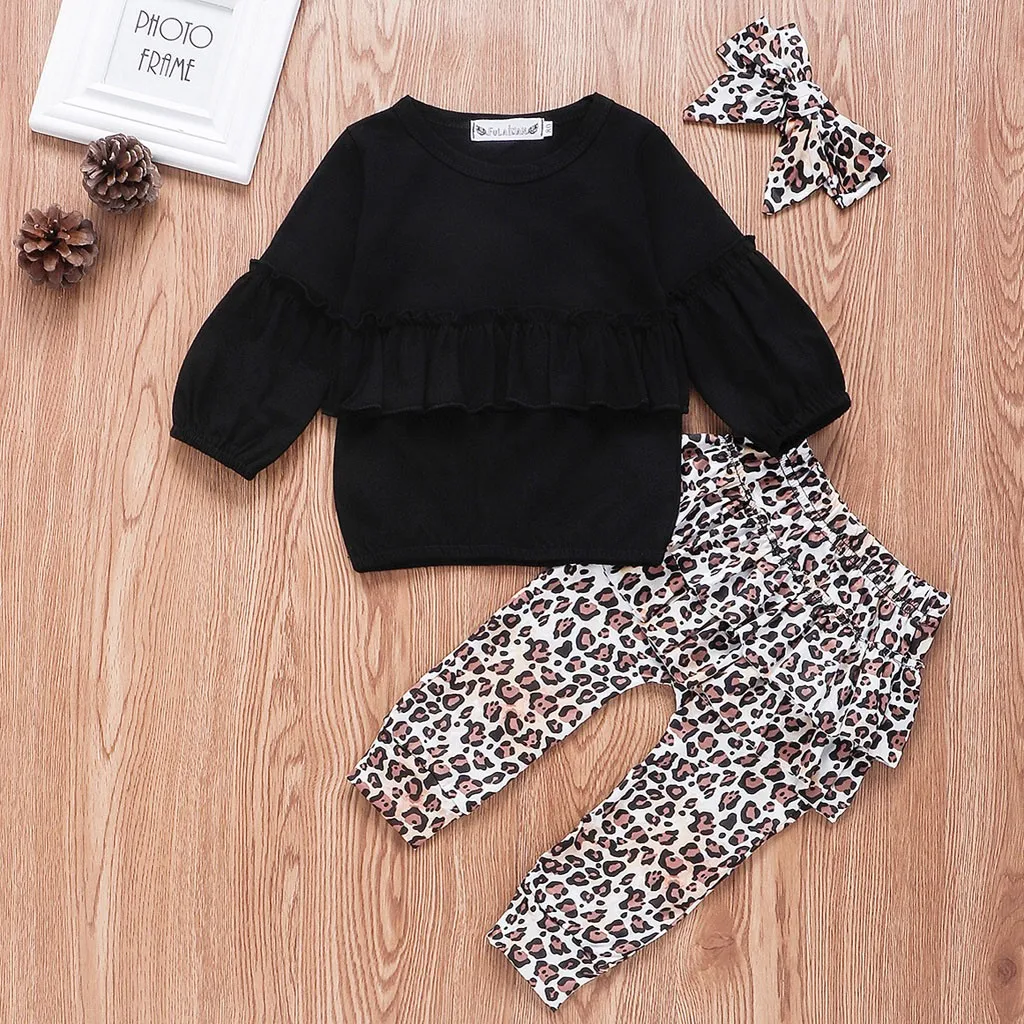 Children Cloth Set Toddler Baby Girl Long Sleeve Sweatshirt +Leopard Print Pants+Hairband Outfit Girls Autumn Winter C850# | Детская
