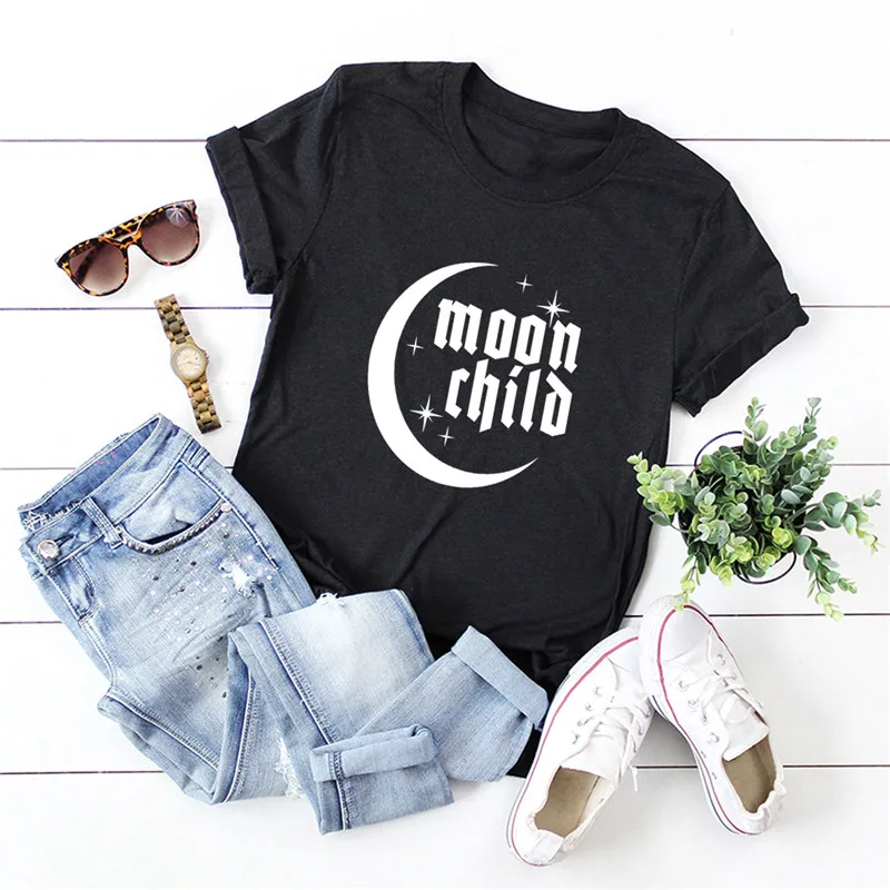 

Plus Size T-Shirt Women New Moon Letter Print TShirt Women Shirts O Neck Short Sleeve Tees 100%Cotton Top Summer Woman Tshirts