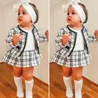 В 2019 году, новые брендовые Осенние Топы для маленьких девочек, клетчатое пальто и платье-пачка официальный комплект одежды из 2 предметов