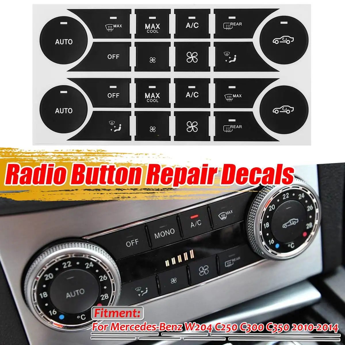 Автомобильные наклейки для ремонта кнопок радио A/C Mercedes Benz W204 C250 C300 C350 2010 2011 2012 2013