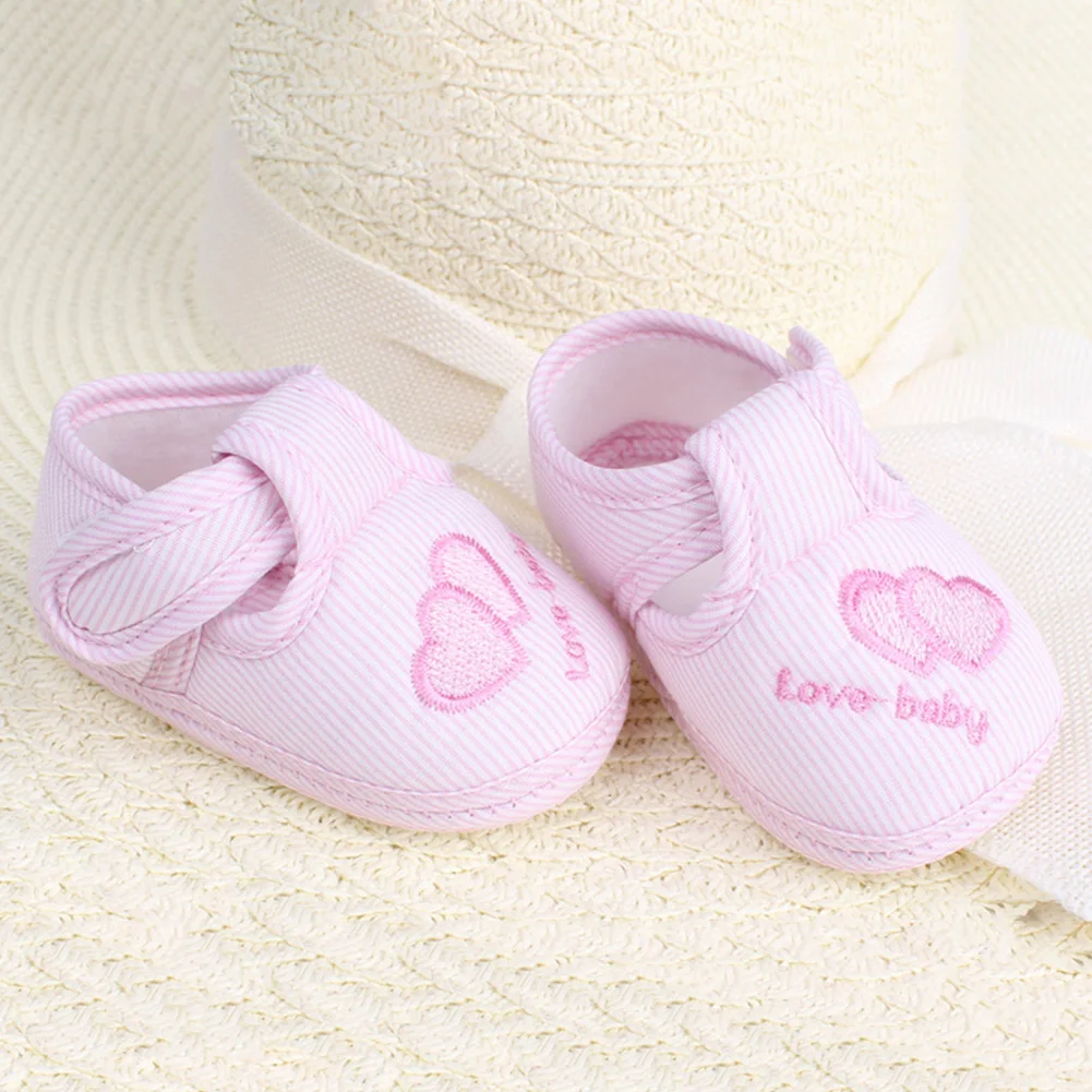 

Cotton Infant First Walkers Love Heart Stripe Newborn Baby Shoes Soft Prewalkers 2020 New Toddlers Boys Girls Casual Shoes