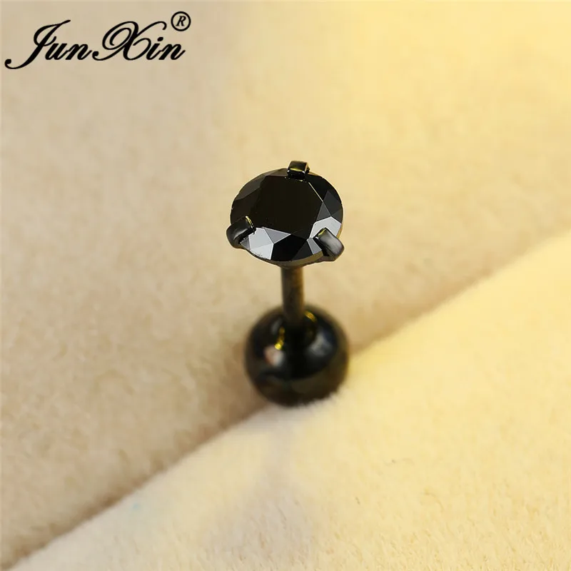 1 шт мужские укладки черный круглый циркон серьги черного и золотого цвета штанга