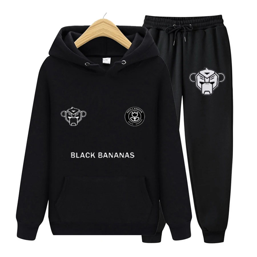 

Men/Women Hooded Hoodie Tracksuit SportswearTwo Pieces Sets Gyms Black Hoodies+Sweatpants Bananas Sweatshirts