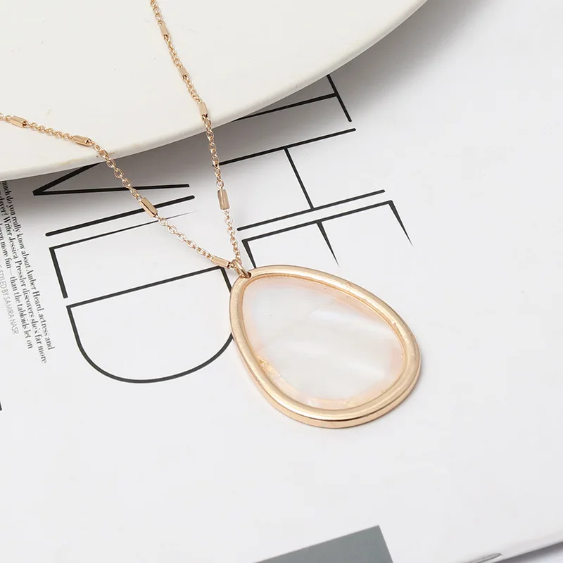 Длинная цепочка овальная подвеска КАПЛЕВИДНАЯ оболочка жемчуга Леопардовый