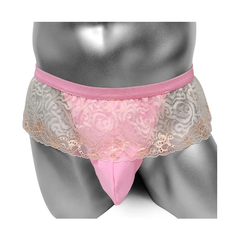 

Трусики с цветочной вышивкой и юбкой, сексуальное нижнее белье с мешочком для геев, мужские стринги, стринги