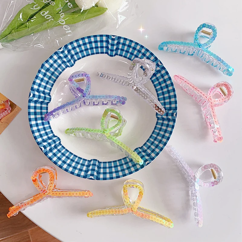 

1Pcs Women Sequin Hair Clip Acrylic Hairpins Cross Transparent Hair Crab Claws Girls Make UP Washing Tool Accessories Decoration