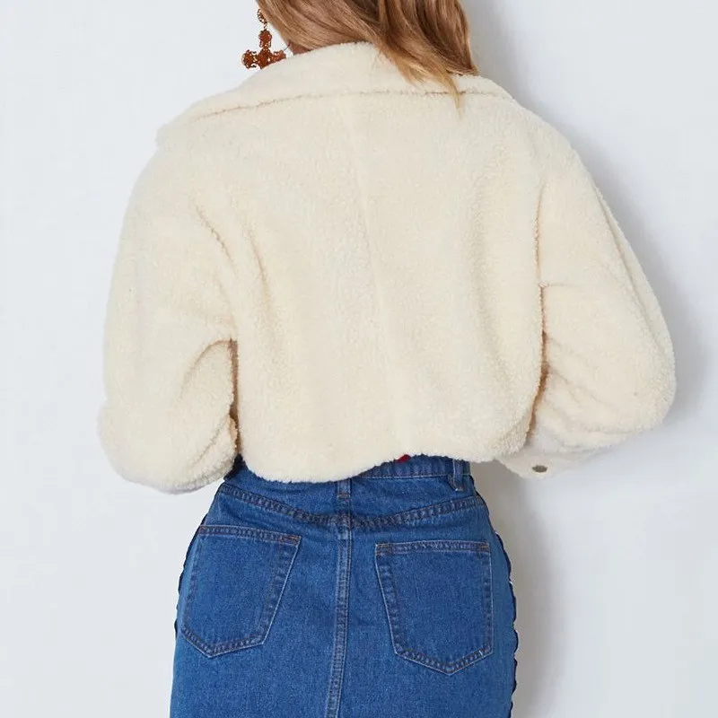 2019 осень зима мягкие короткие куртки для женщин передние карманы толстое теплое