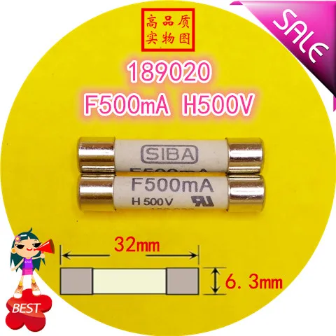 

Fuse 189020 F, 500 ma H 500 v 6.3 x32mm ceramic fuse tube molten core