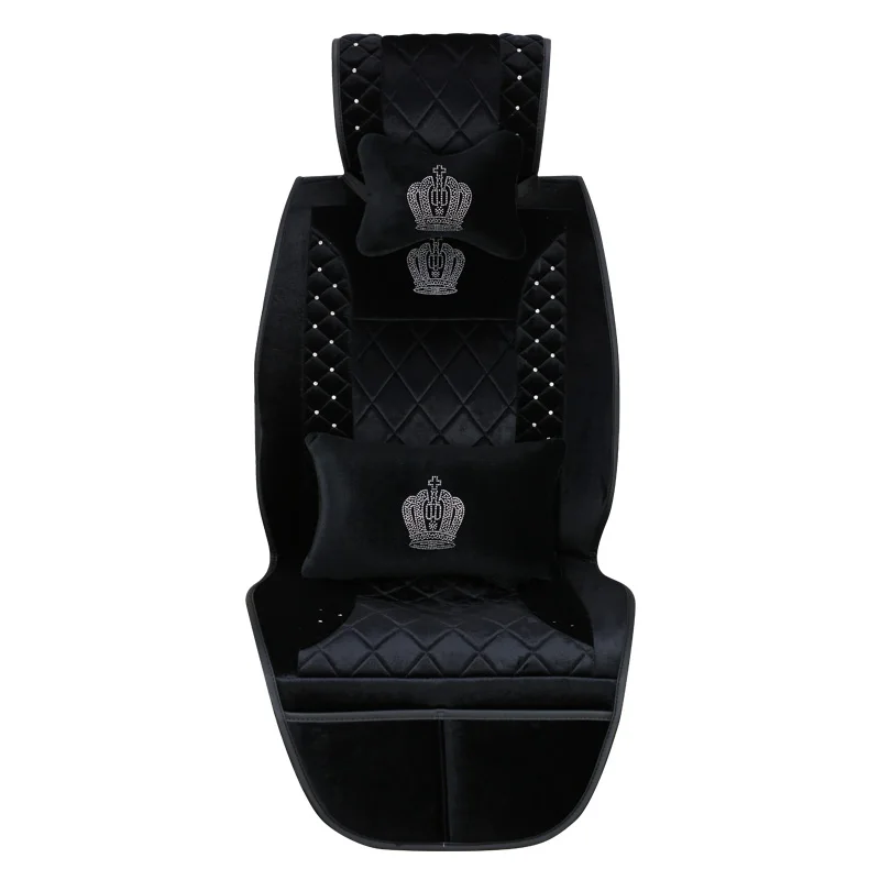 

New Stud Rhinestone Plush Fur Car Seat Covers Universal Winter Bling Crystal Crown Auto Seat Cushion for Women Covered Car Decor