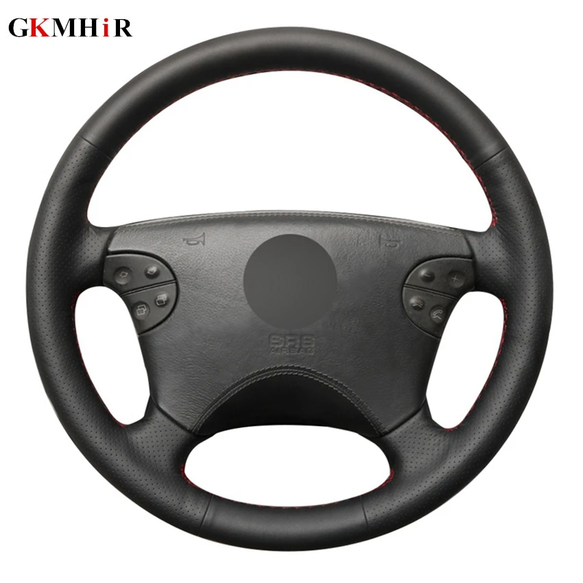 Сшитый вручную черный чехол рулевого колеса автомобиля из натуральной кожи для
