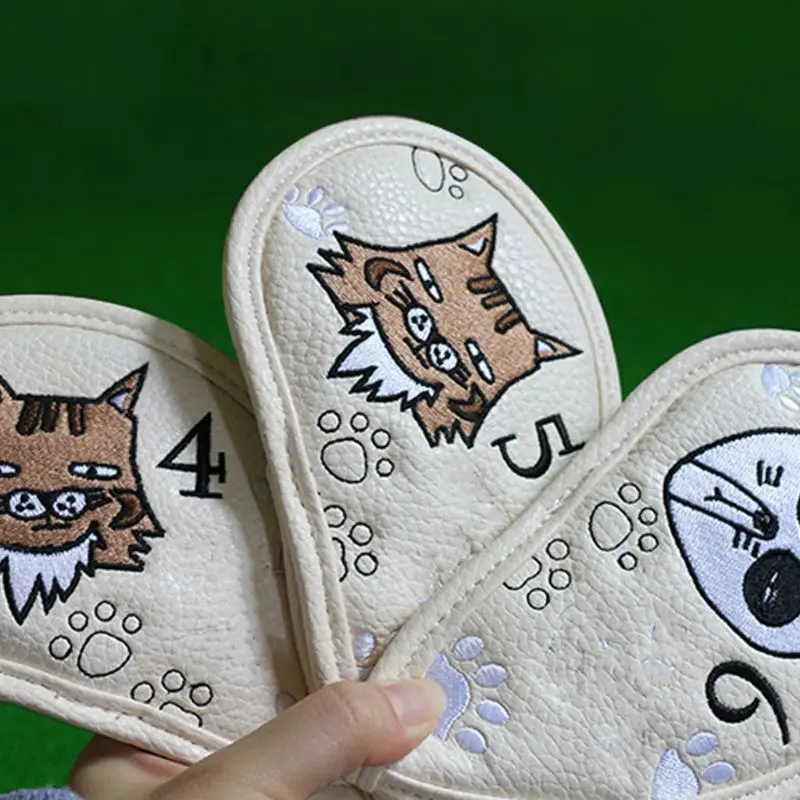 

9 Pcs Portable Golf Club Headcovers Cute Cartoon Cat Pattern Pu Waterproof Cover