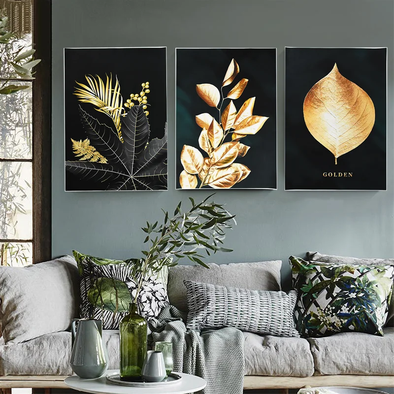 1pc 50*70cm Abstract Golden Plants Leaves Picture Wall Poster Modern Style Art Canvas Painting Living Room Decorative Paintings
