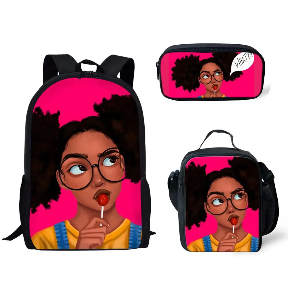HALYUNASC 3 шт./компл. детский школьный рюкзак с рисунком африканских девушек с прической детские школьные сумки для подростков набор книжных су...