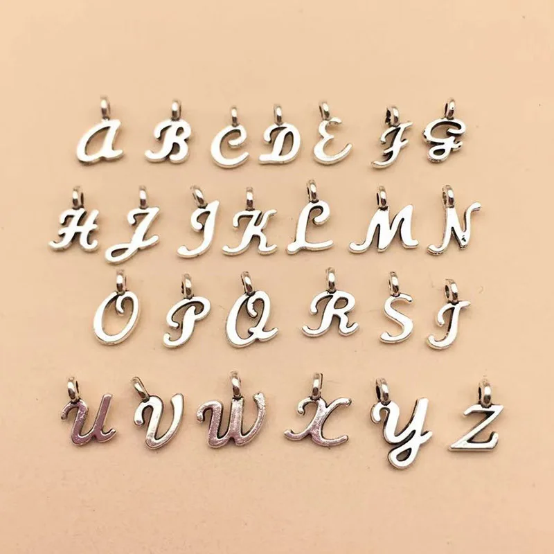 

Style Of Art English Alphabet A-Z Fashion Alloy Pendant Silver Fit Necklace DIY Handmade Bracelet 26Pcs/Set
