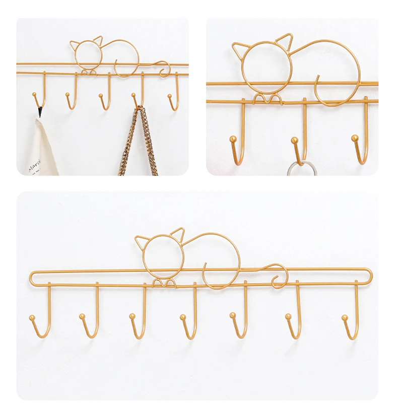 

Cat Wall Mounted Metal Hook Rack Key Coat Towel Holder with 7 or 5 Hooks Simple Multifunctional Kitchen Wall Decoration BENL889
