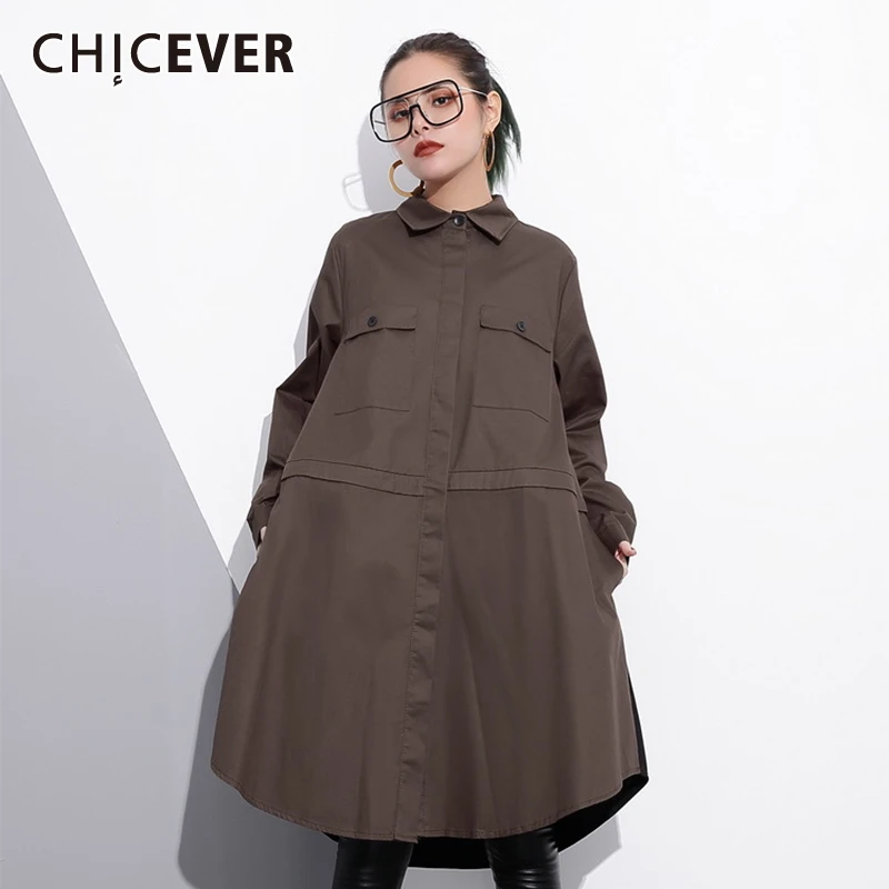 CHICEVER лоскутное Женское Платье популярного цвета воротник с лацканами карманы