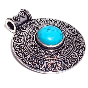 

Turquoise Pendant Silver Overlay over Copper Jewelry , 46 mm, P7590