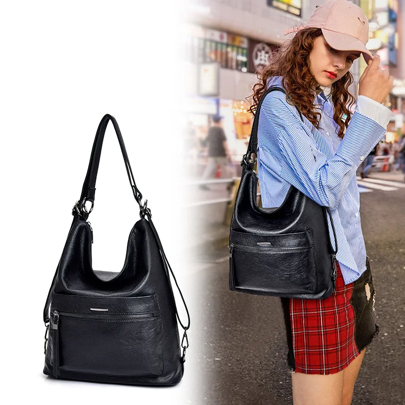 

Fashion Soft Leather Multi-function Women's Handbag Large-capacity Lady Shoulder Bags Casual All-match Cross Body Mother Bag