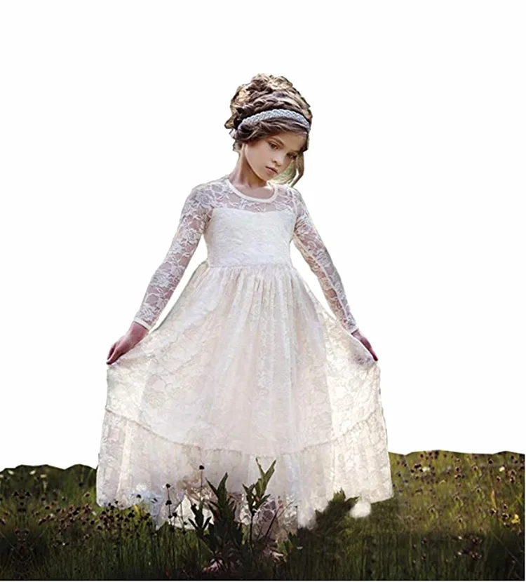 

New Princess Lace Dress Kids Flower Girl Dress Girls Embroidery Vintage Children Dresses For Wedding Party Formal Ball Gown 14T