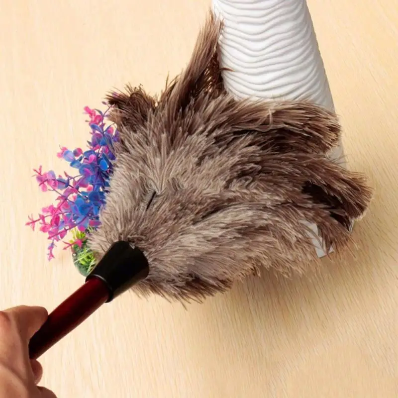 Buy NEW Anti-static Ostrich Feather Fur Wooden Handle Brush Duster Dust Cleaning Tool Household Tools Product on