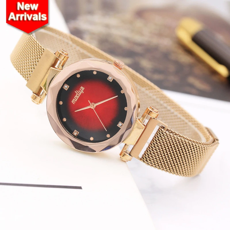 Роскошные женские часы Аврора розовое золото магнитная сетка модные с