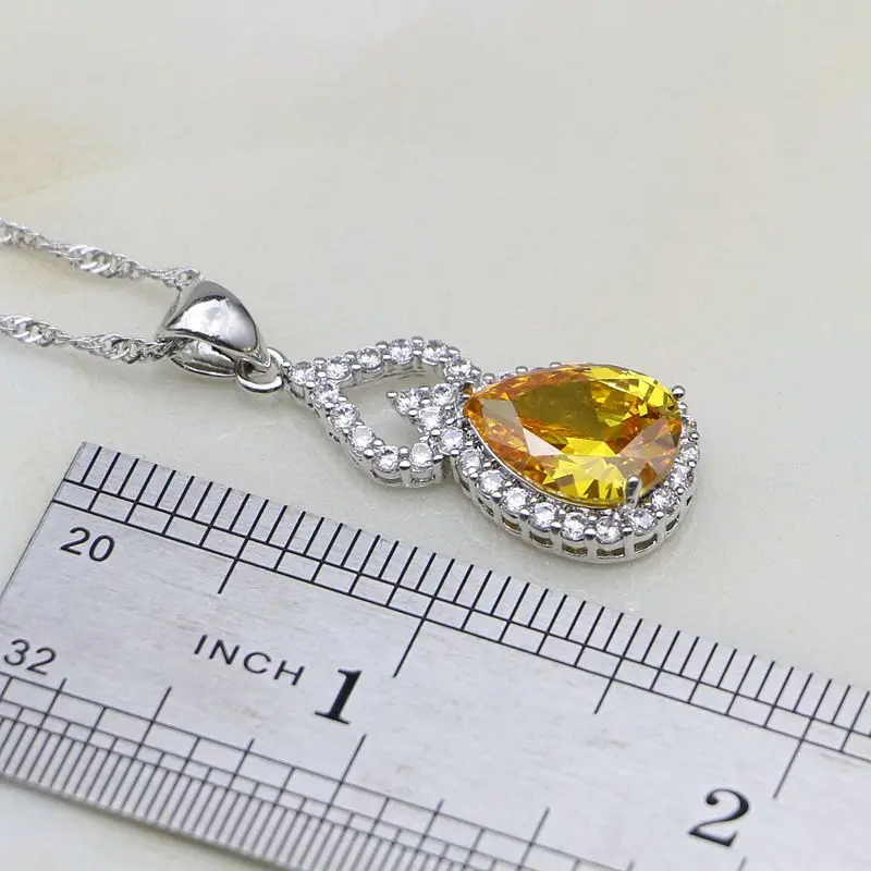 Комплект ювелирных изделий для женщин из серебра 925 пробы с желтым кубическим