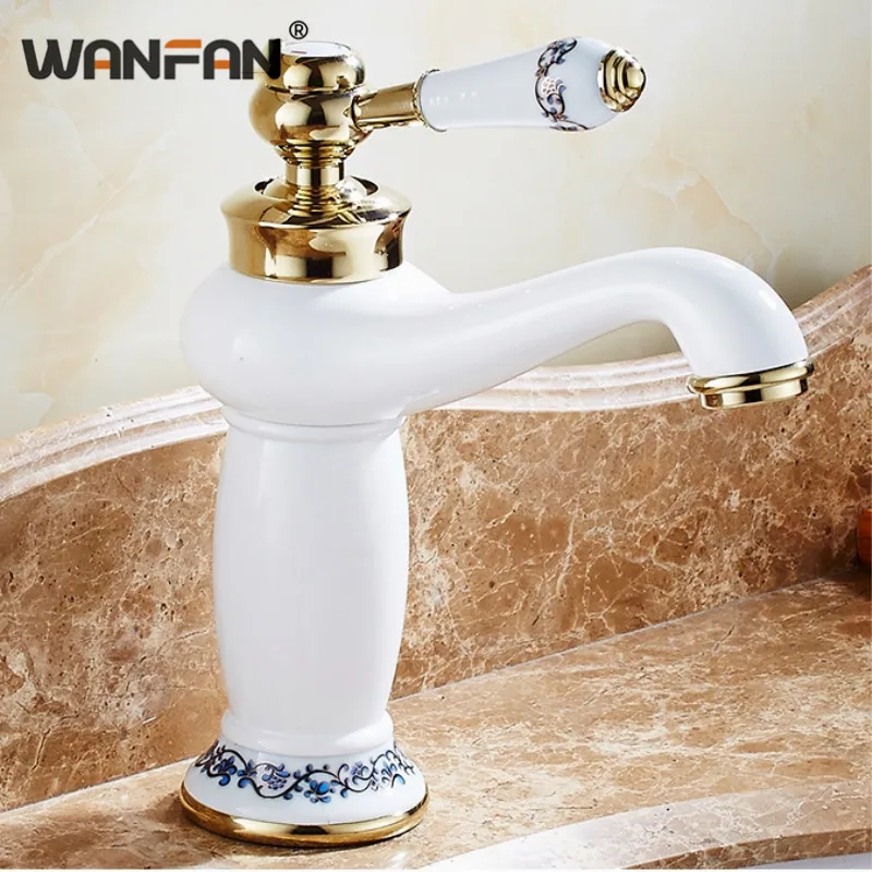 Смесители для раковины золотой латунный кран ванной комнаты белый смеситель с