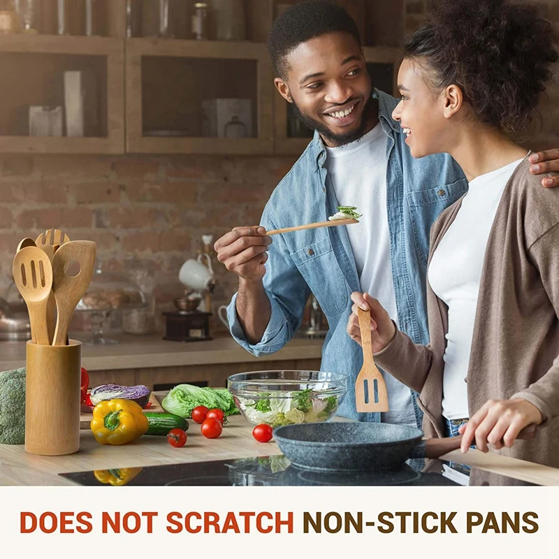 SHGO HOT-Wooden Cooking Utensils Set - 7Pcs Wood Kitchen Utensil Wooden Spoons for &amp Spatulas Nonstick Cookwar | Дом и сад