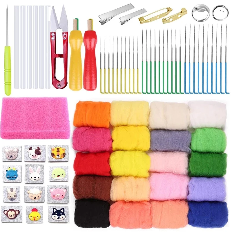 Nonvor смешанные Цвет волокна шерсти Комплект иглы шерсть ровинг для валяния