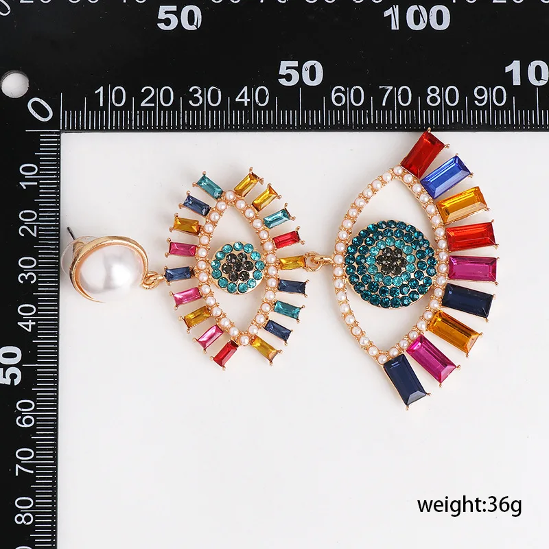 

Trendy Angel Eye Earrings Womens Large Pearl Devils Acrylic Rhinestone Colorful Crystal Alloy Dangle Earrings Jewelry For Girls