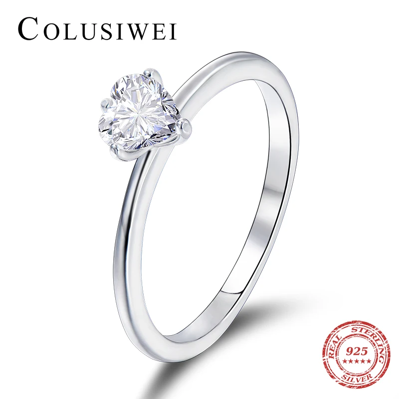 Colusiwei серебро 925 пробы Сверкающее Сердце прозрачный CZ Анель женские кольца на