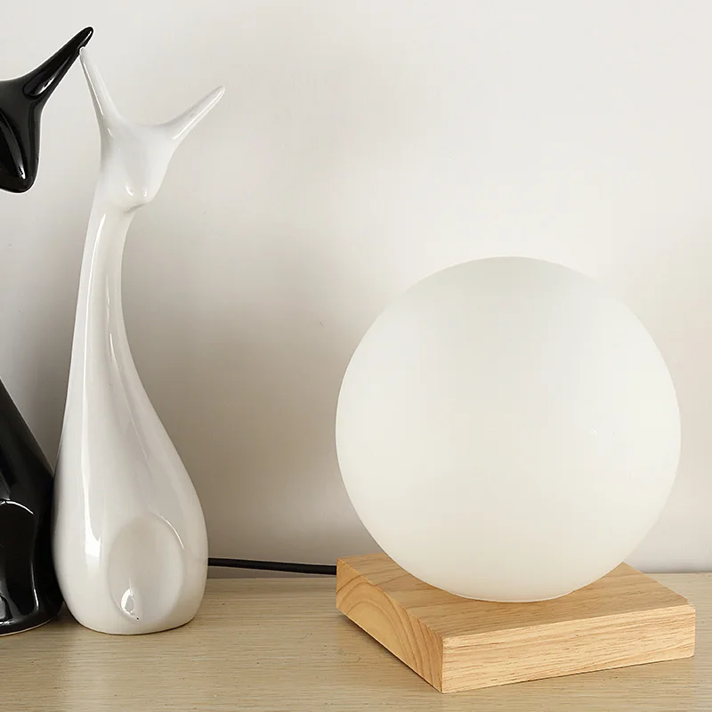 

Feimefeiyou 15cm Simple Glass Creative Warm Dimmer Night Light Desk Bedroom Bed Decoration Ball Wooden Small Round Desk Lamp