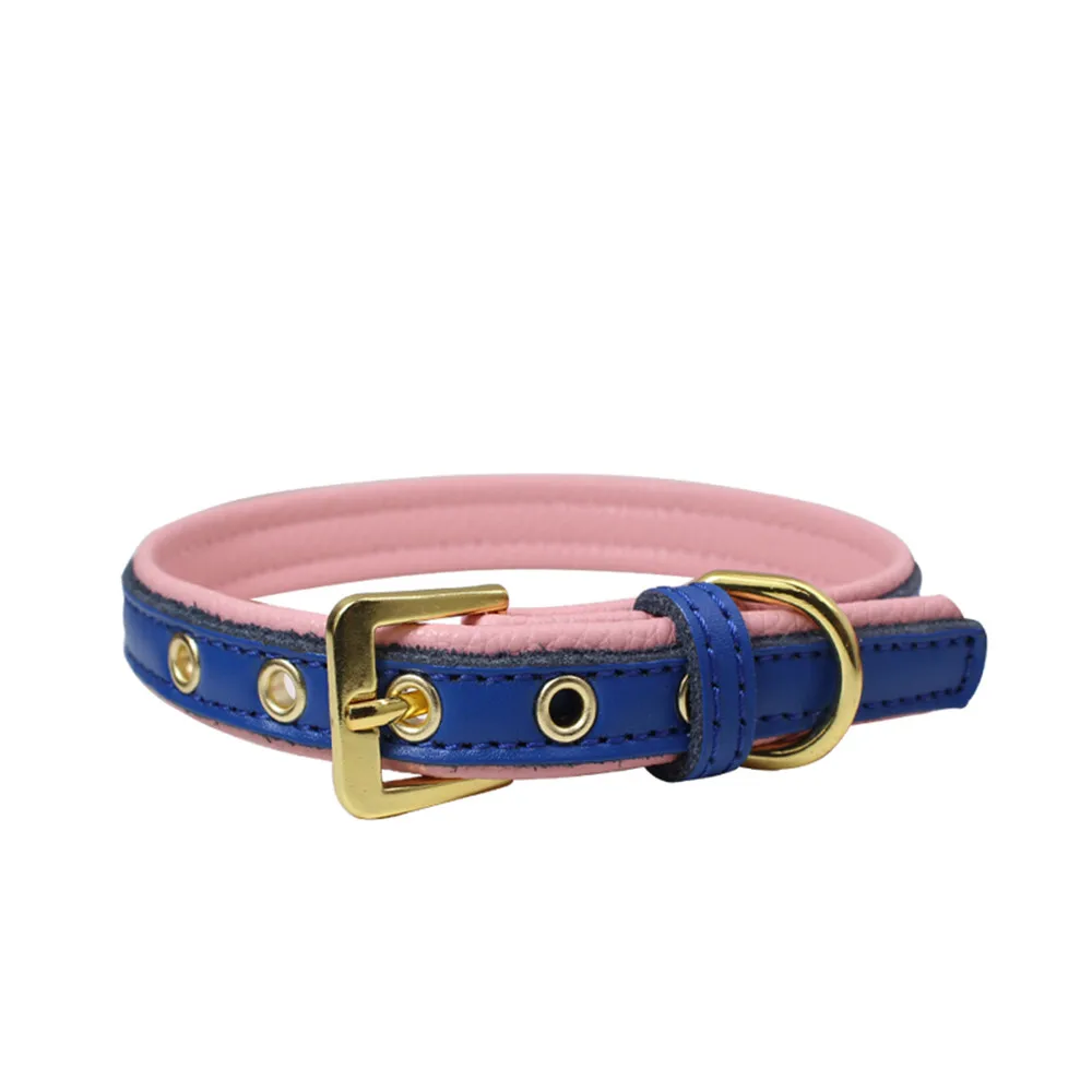 Ошейник для щенков Регулируемая пряжка из воловьей кожи розового цвета на шею