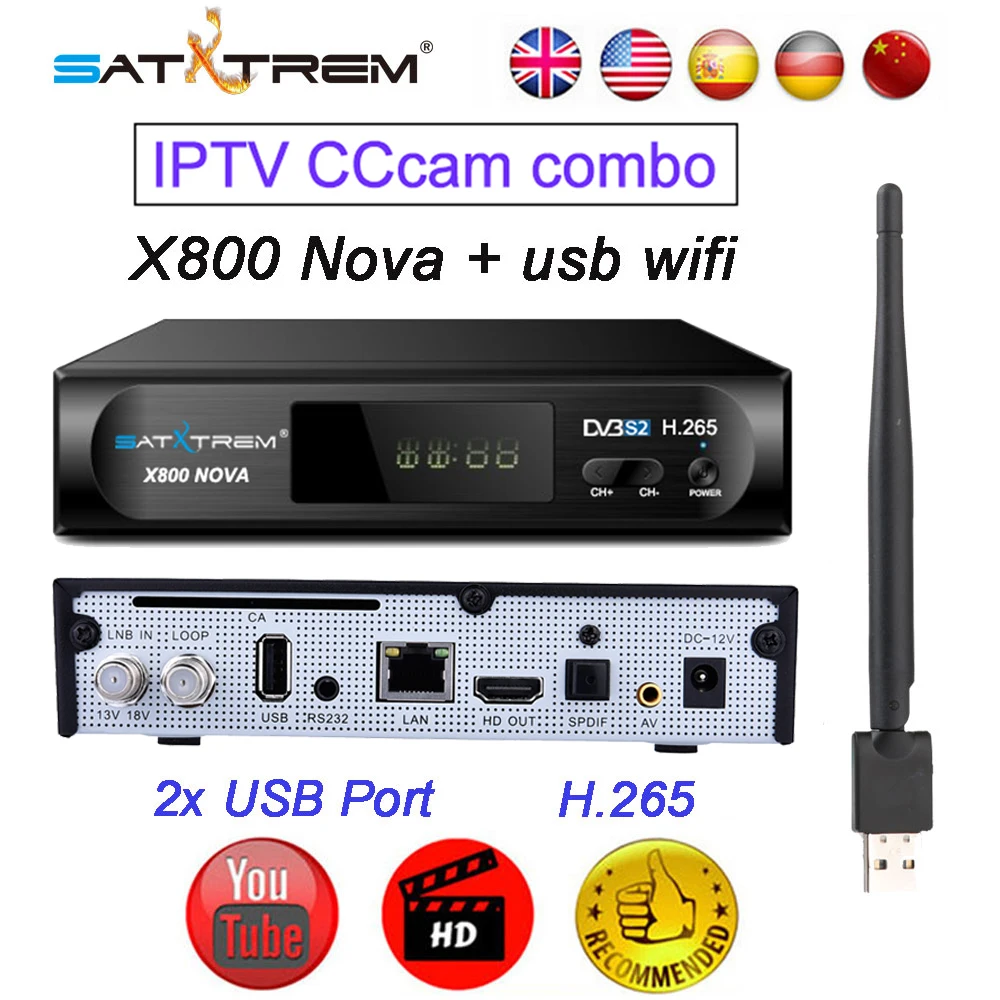 Спутниковый ресивер ТВ Декодер для тюнера satxtrem X800 Nova DVB-S2 LNB с европейской камерой поддержка Powervu HD IP tv Cam combo Rec eptor