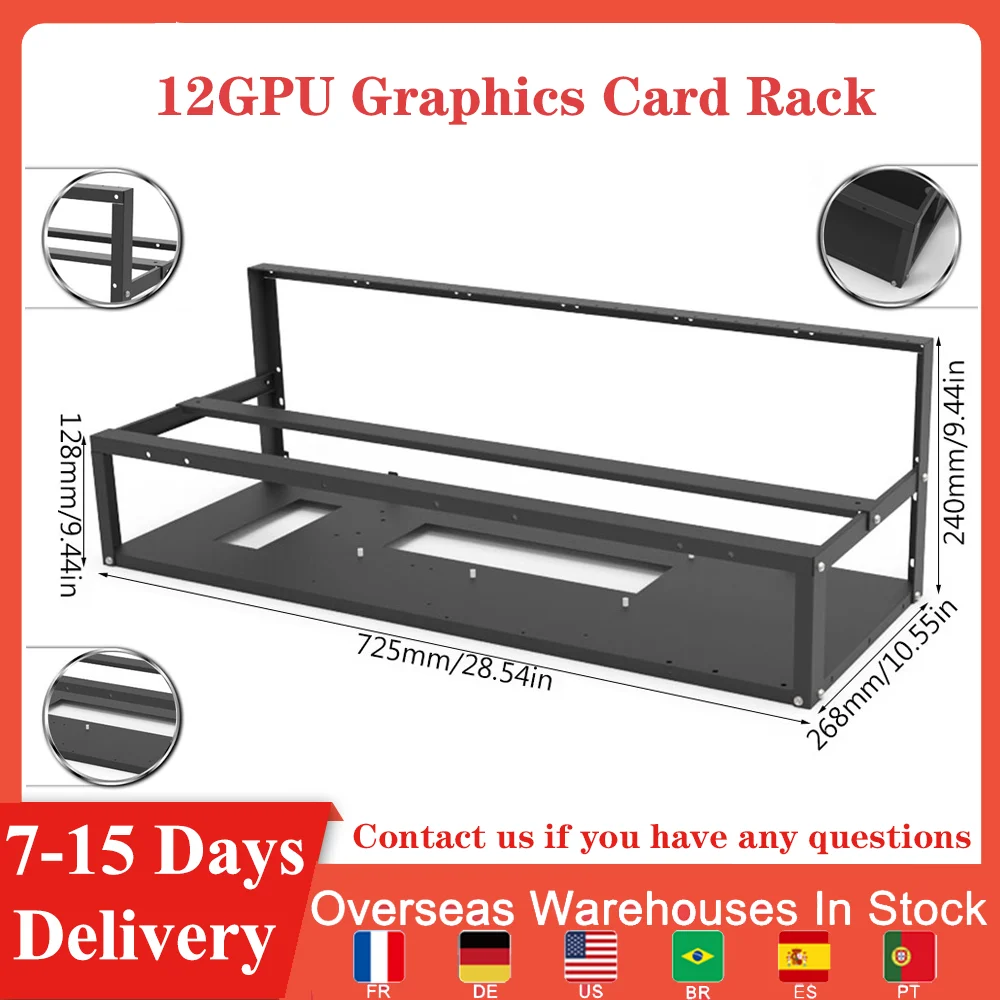 

6 Cards 8 Cards 12 Cards Graphics Card Fixing Bracket Open Dual Power Supply GPU Graphics Card Cooling Frame Fixing Frame