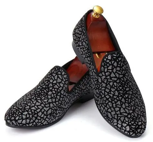 

Harpelunde Men Dress Shoes Silver Glitter Velvet Loafers Size 39-44