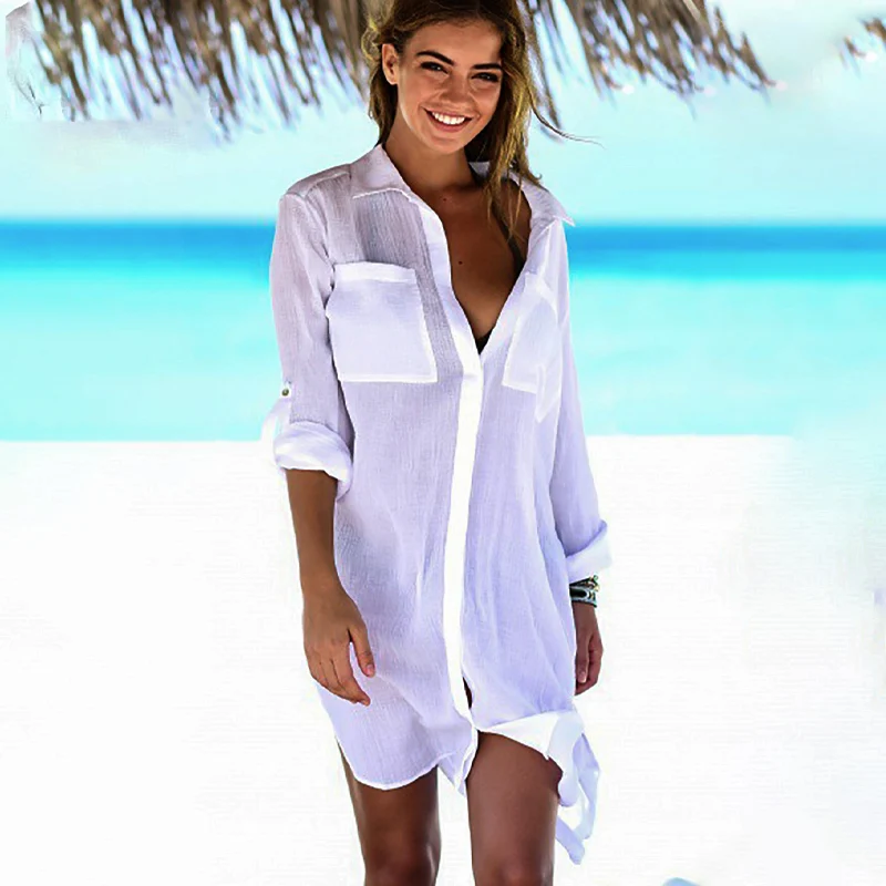 2021 Пляжная накидка для женщин на купальник с карманами пляжная одежда парео