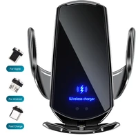 car wireless charger automatic 15w qi for iphone 12 11 xs xr x 8 samsung s20 s10 magnetic usb infrared sensor phone holder mount