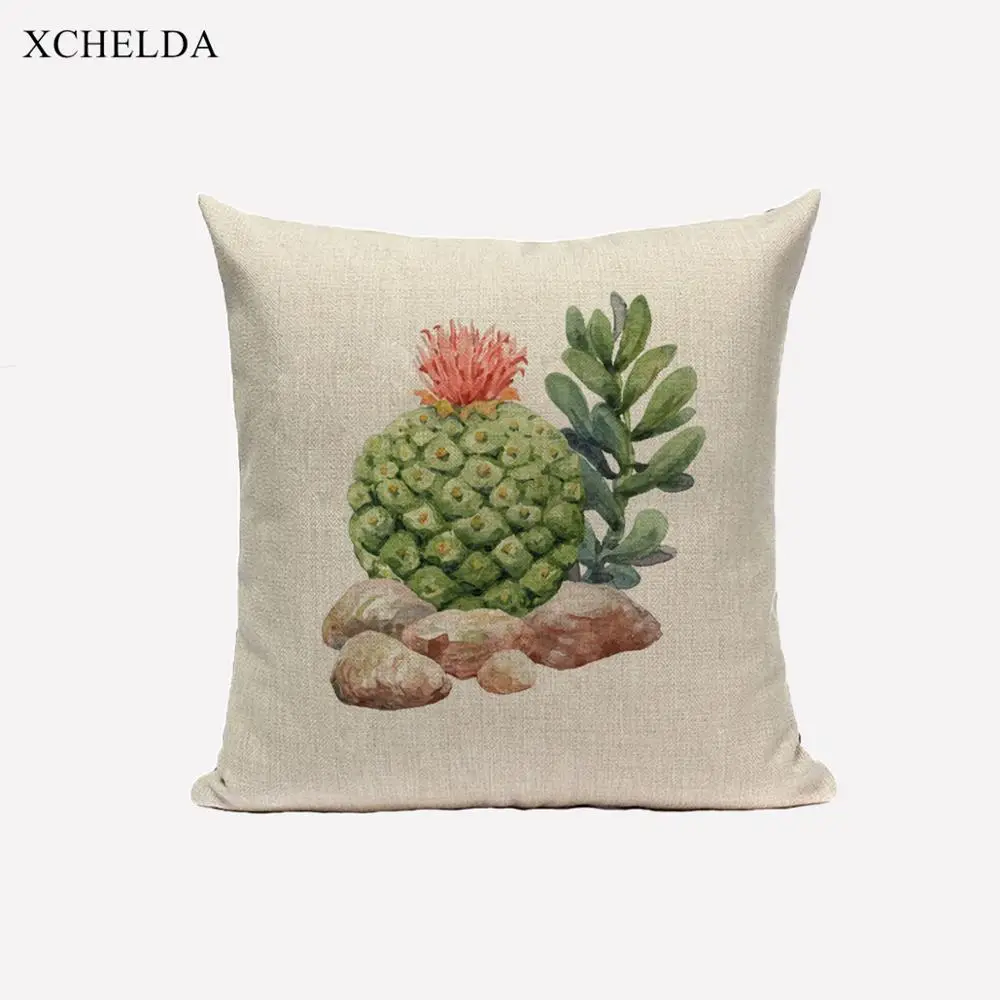 Чехол для подушки винтажный декоративный скандинавский милый кактус 45*45 40*40