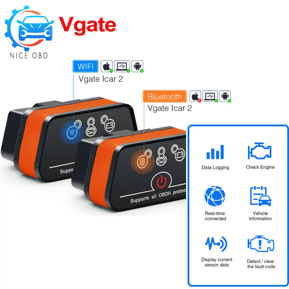 Vgate iCar2 ELM327 Wifi/Bluetooth OBD2 диагностический инструмент для IOS iPhone/Android/PC icar 2 Bluetooth wifi ELM 327 OBDII считыватель кода