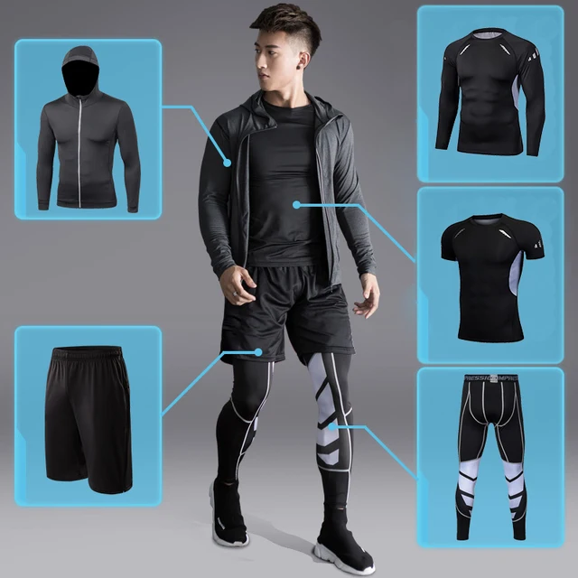 Dry Fit Men's Training Sportswear Set Gym Fitness Compression Sport Suit Jogging Tight Sports Wear Clothes 4XL5XL Oversized Male 3
