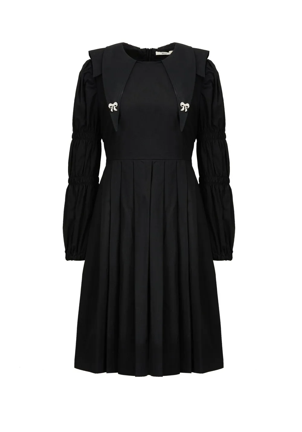 

Однотонное Плиссированное длинное платье с круглым вырезом и пышными рукавами