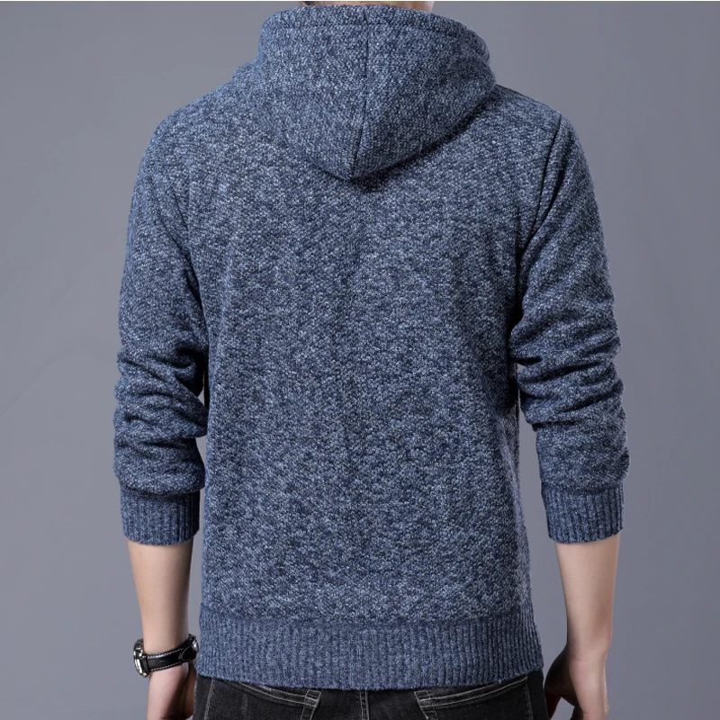 Мужской теплый шерстяной свитер MIACAWOR однотонный трикотажный на молнии с