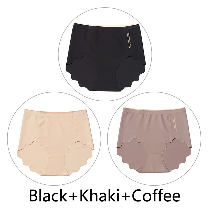 Black Khaki Coffee 3 шт., Мягкие Бесшовные трусы, женские сексуальные трусики с оборками, женское Ультра тонкое нижнее белье, женские L-XXL, большие размеры, нижнее белье, новинка - Цвет: Black Khaki Coffee