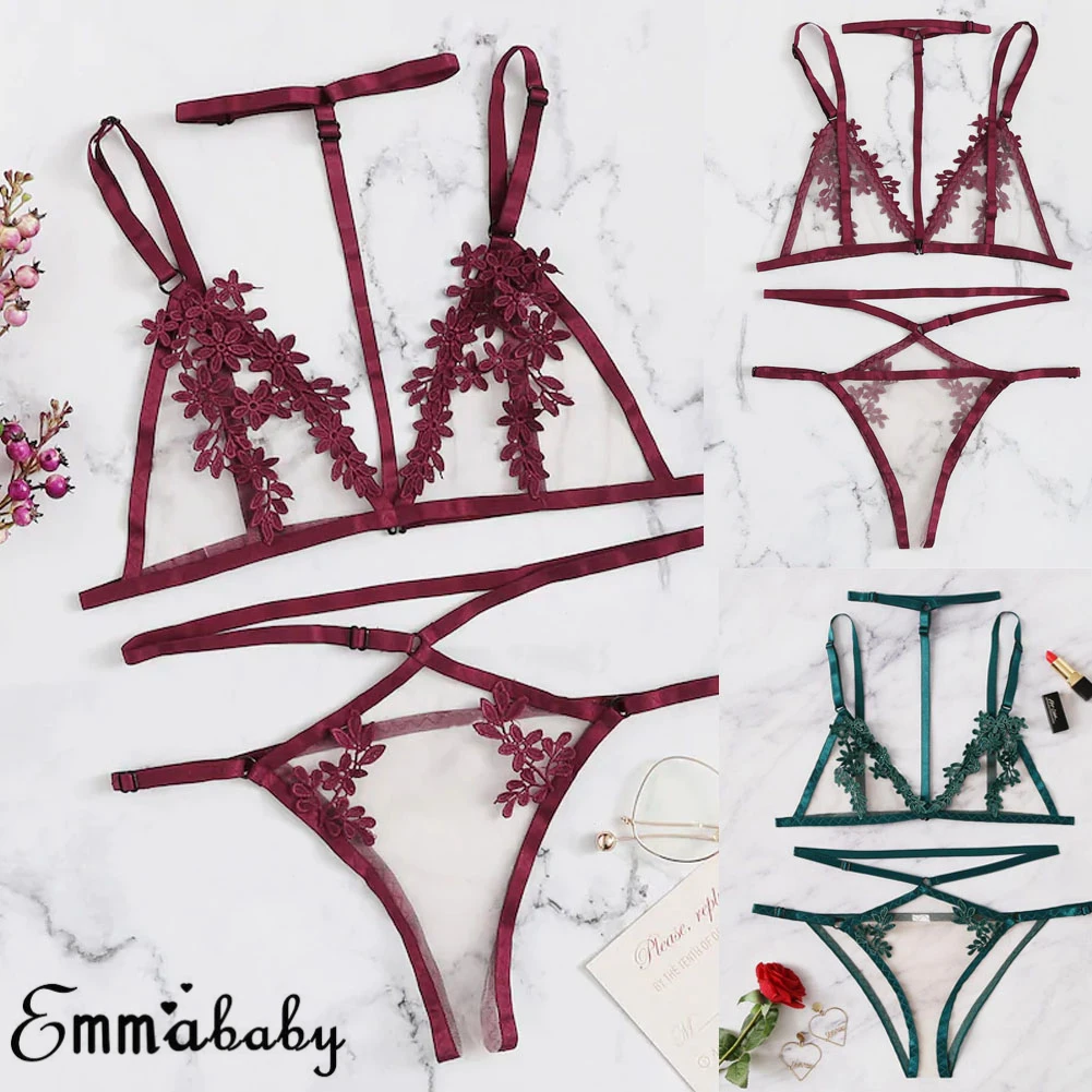 

2 шт., женское кружевное нижнее белье с цветочным принтом