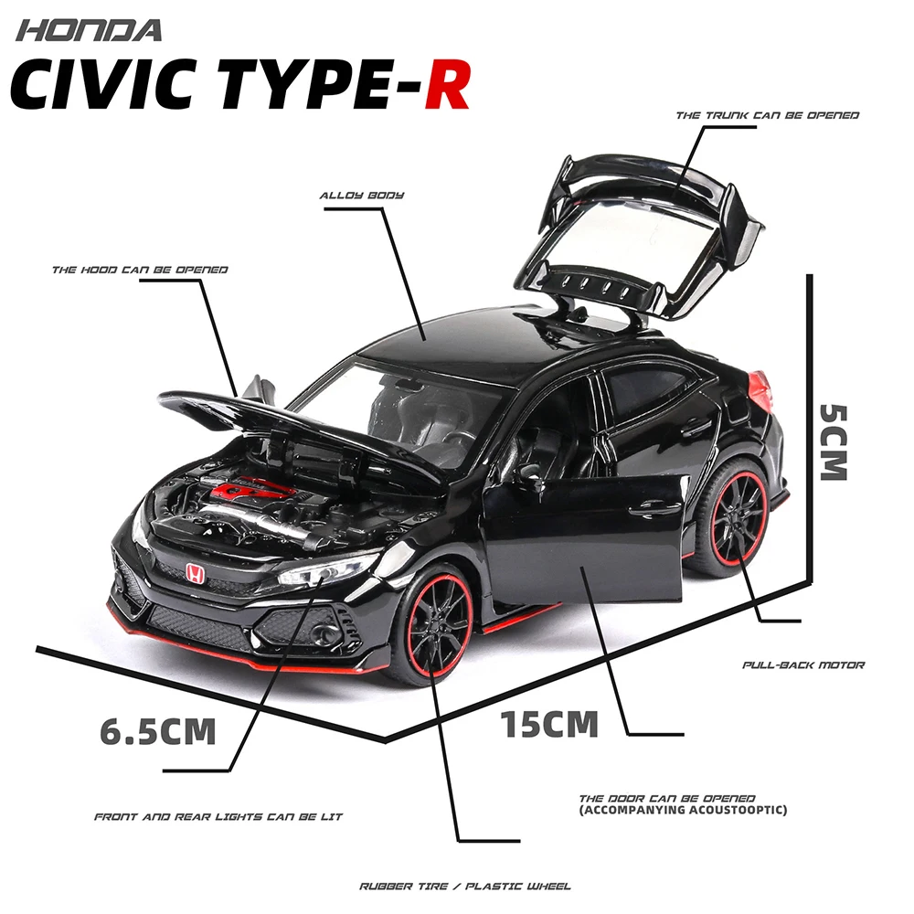 1:32 Civic TYPE-R Diecasts машинки, игрушечный автомобиль, модель автомобиля со звуком, светильник, коллекция, игрушки для мальчиков, подарки для детей