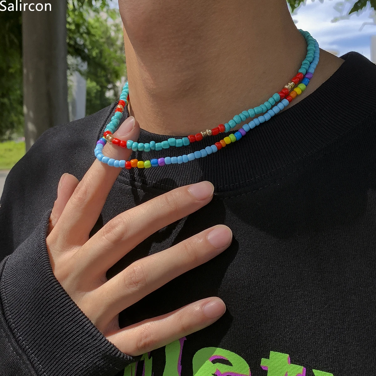 

2021 Trend New Fashion Colorful Seed Beads Short Clavicle Chain Choker Necklace For Women Men Collares Aesthetic Indie Jewelry