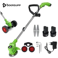 1880w electric grass trimmer cordless powerful lawn mower double wheel adjustable garden pruning cutter tools with 2 battery