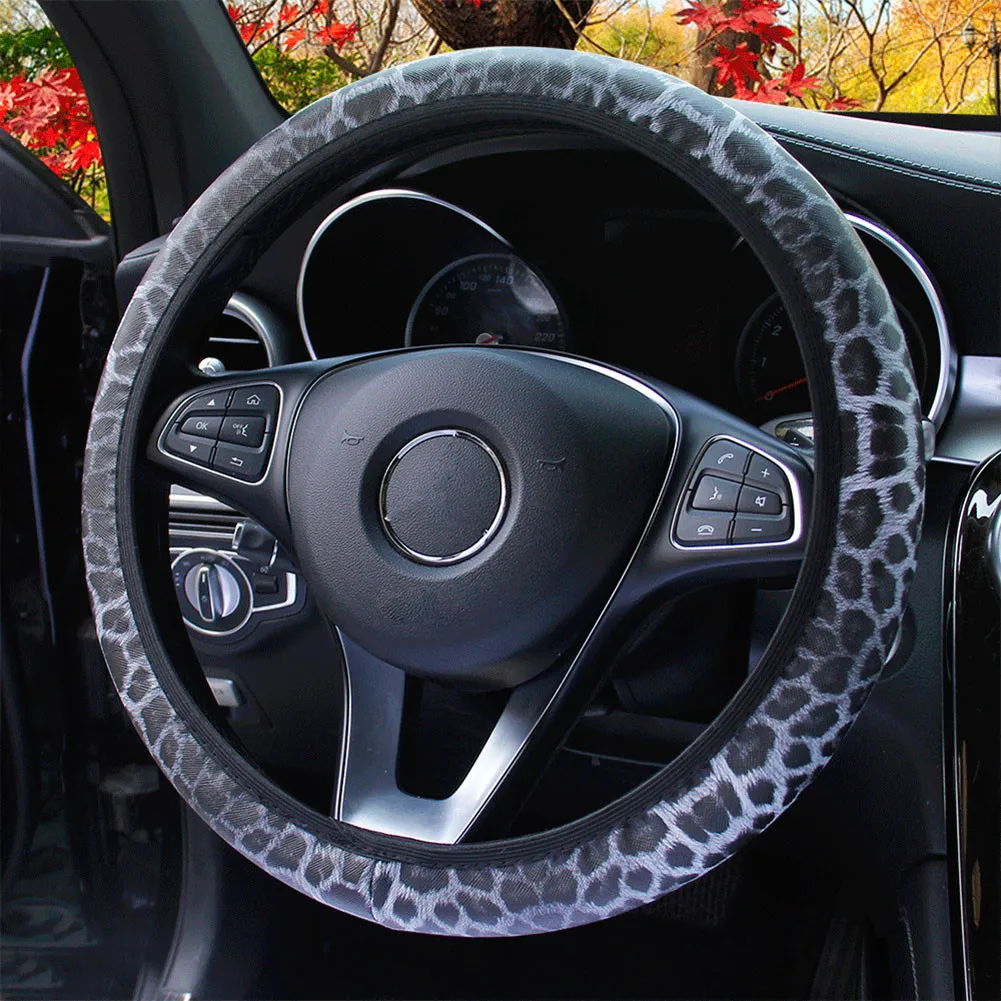 

Waterproof Steering Wheel Cover 37-38cm Four Seasons Leather Elastic Leopard Print New